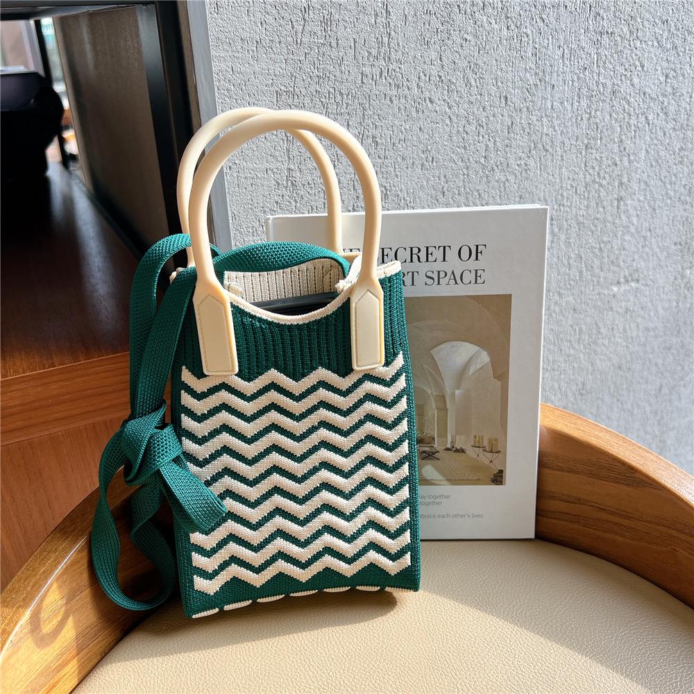 Plaid Cartoon Women's Crossbody Mini Bag: Cute, Lightweight, Knitted Phone Holder for Parent-Child Matching (2024)