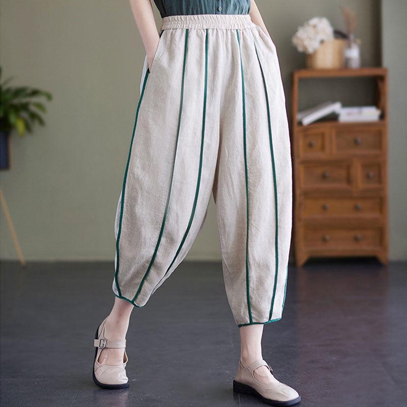 Literary and Art Retro Cotton and Hemp Pants Summer Leisure Women's High Waist Lantern Pants Large Size Nine Fen Haren Pants