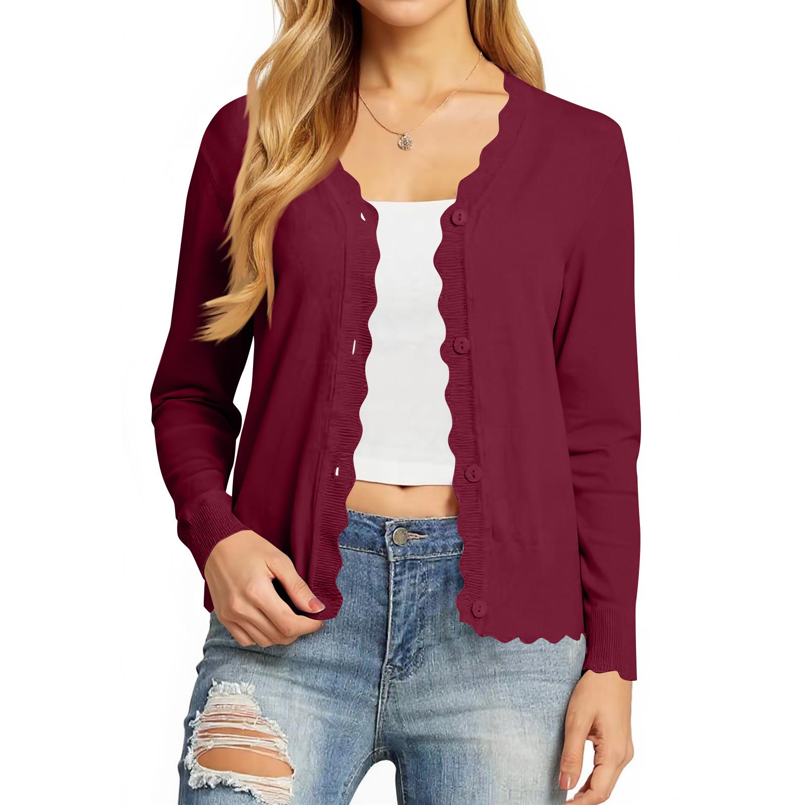 

Women‘s Cardigan Sweaters Long Sleeve Casual Lightweight Button Down V-Neck Fall Clothes XL фиолетовый