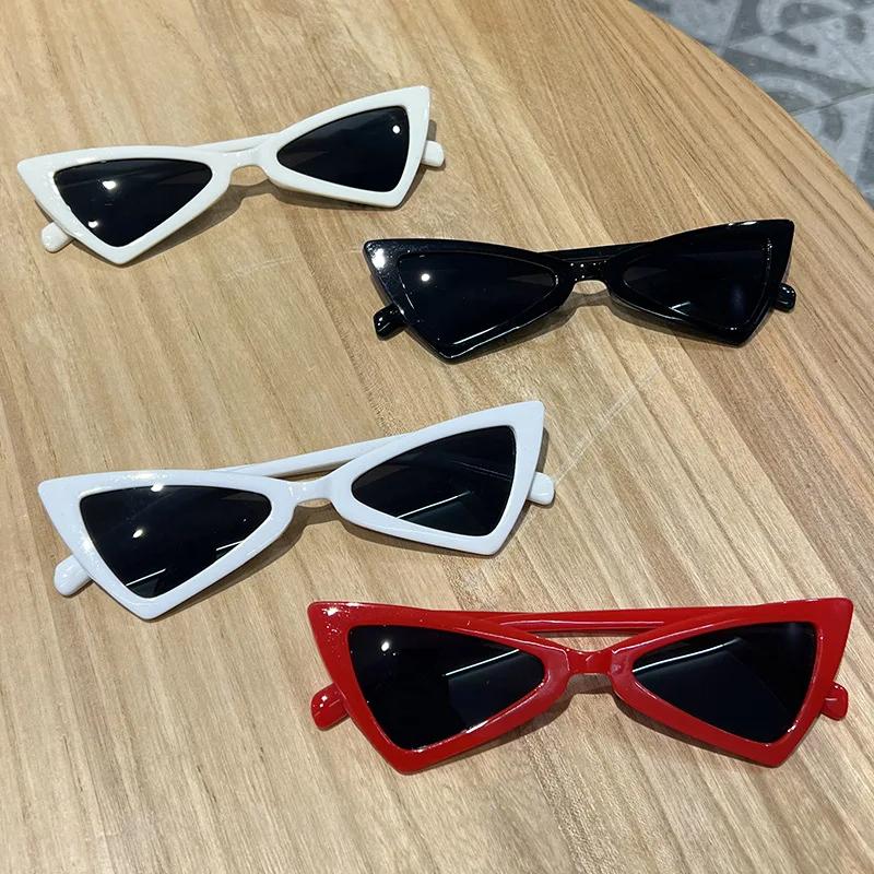4PCS American Retro Cat Eye Sunglasses Women's Style Narrow Frame UV Protection Fashionable round Face Sun Glasses