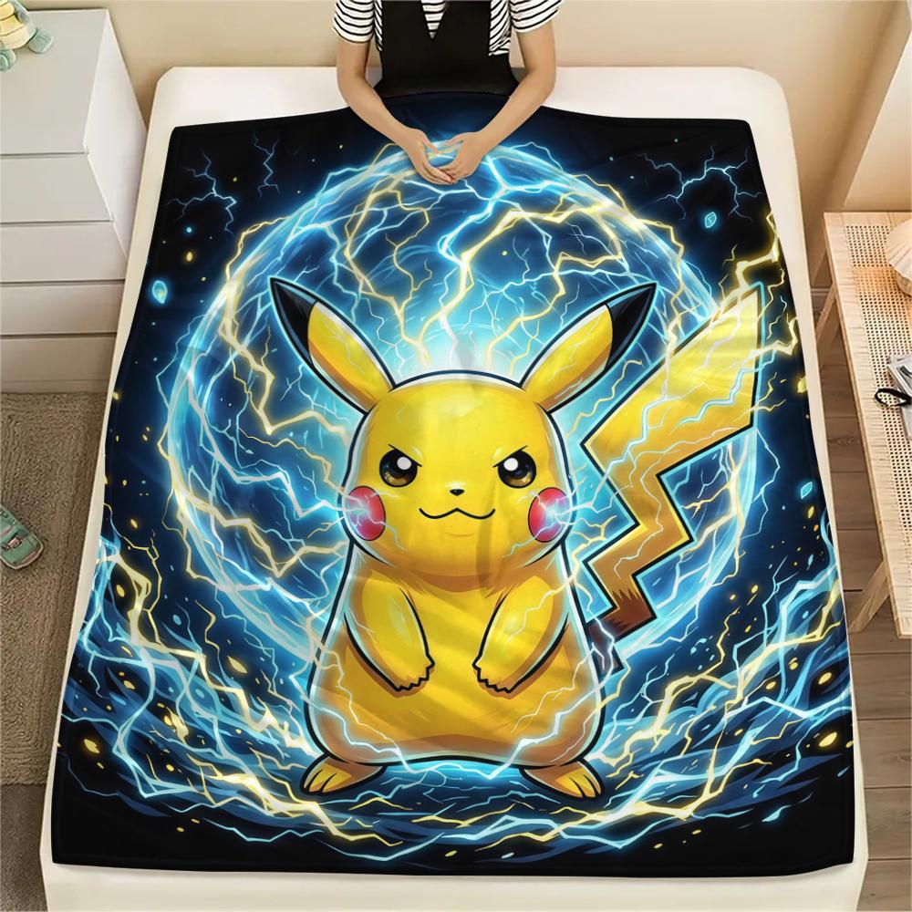 Pikachu Print Flannel Blanket, Warm Comfortable for Bedrooms, Sofas, Beds, Chairs -HE50