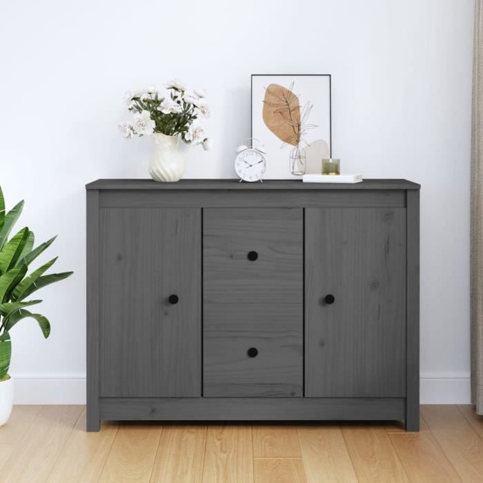 814566 vidaXL Buffet Gris 100x35x74 cm Bois massif de pin
