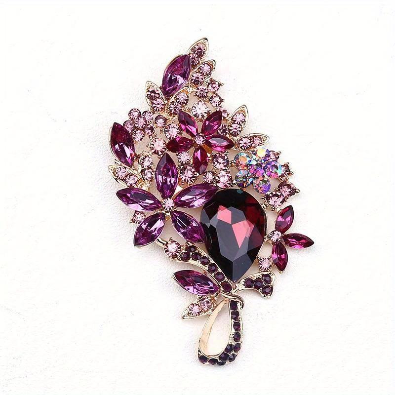 

Luxury Big Rhinesotne Brooches Pins For Women Lady Full Crystal Decoration Banquet Party Dress Coat Jewelry Corsage Brooch фиолетовый