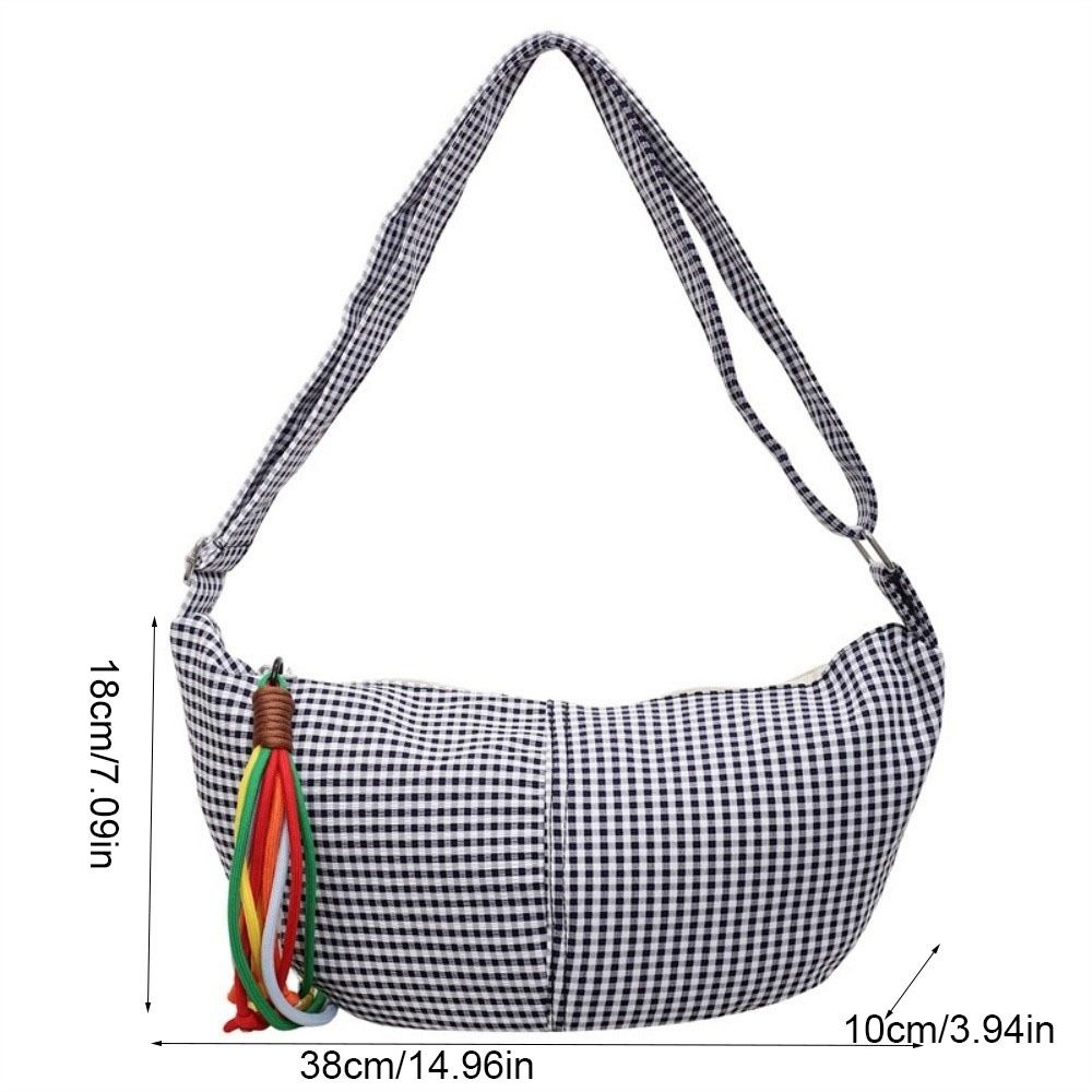 Large Capacity Dumpling Bag Zipper Crossbody Bag Simple Plaid Shoulder Bag  Daily