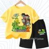 Kids Street Fashion Boys Girls T Shirt Set Plants Vs Zombies Cute Print 2026 Summer Casual Daily Wear 3-12 Age Shirt Suit