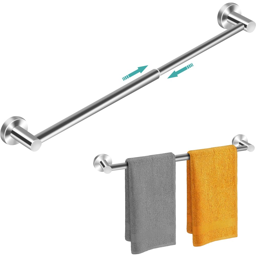 MGahyi Adjustable Stainless Steel Towel Racks for Bathroom 13.18-24In | Rustproof Single Towel Bar Wall Mounted, Sturdy & Space-Saving