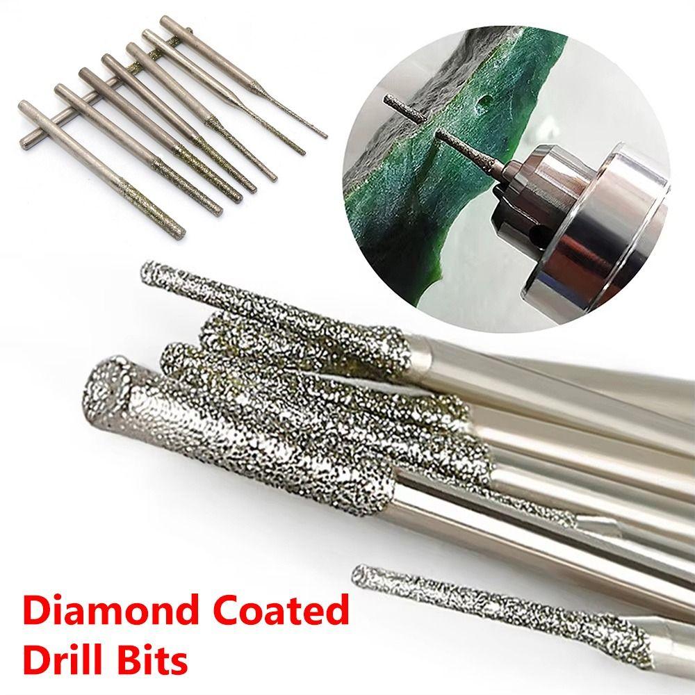 10Pcs Silver Diamond Coated Drill Bits 0.8-2.5mm Grinding Burr Bits  For Drilling Glass Woodworking