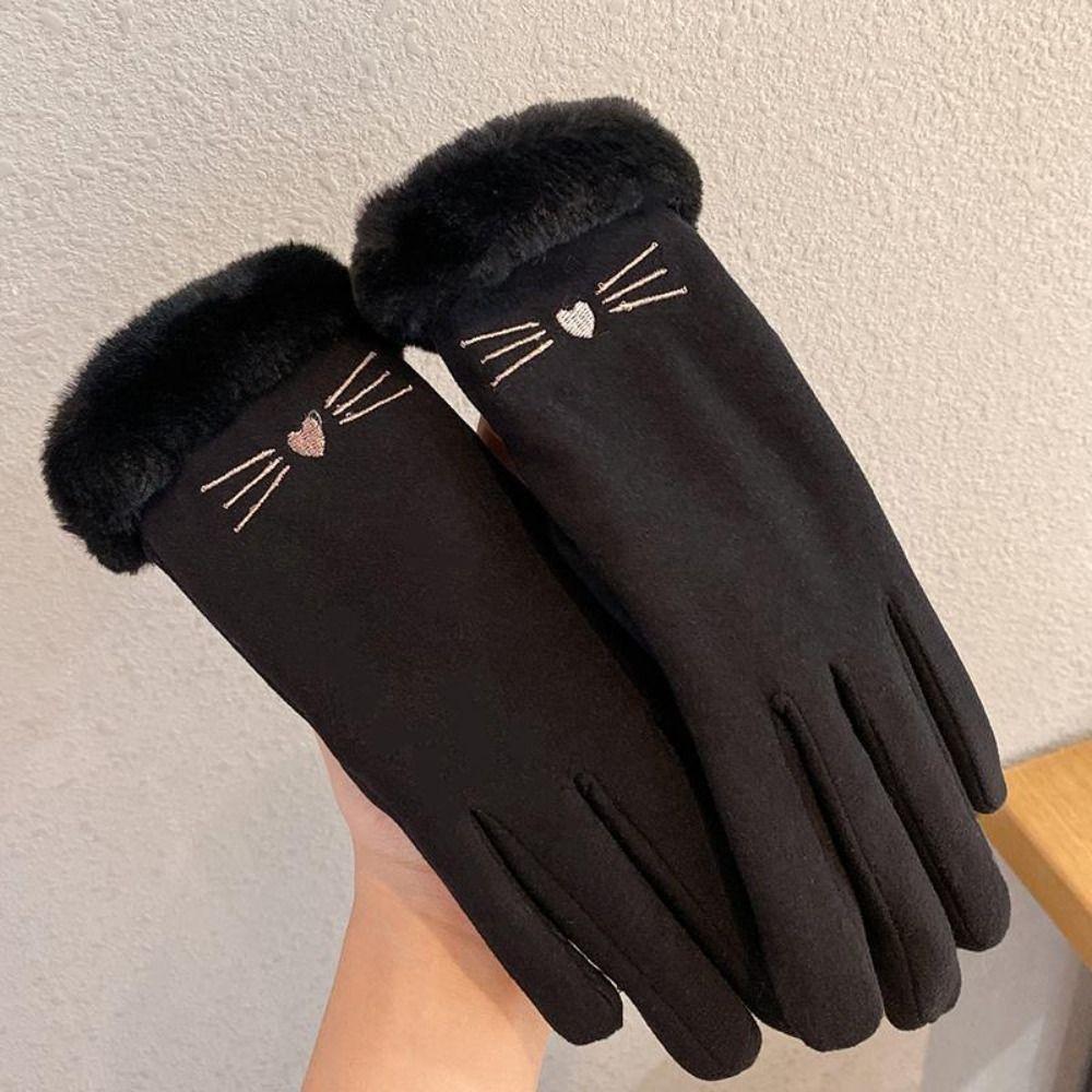 Plush Cat Women Gloves Cold Protection Winter Mittens Simple Full Finger Gloves Ski