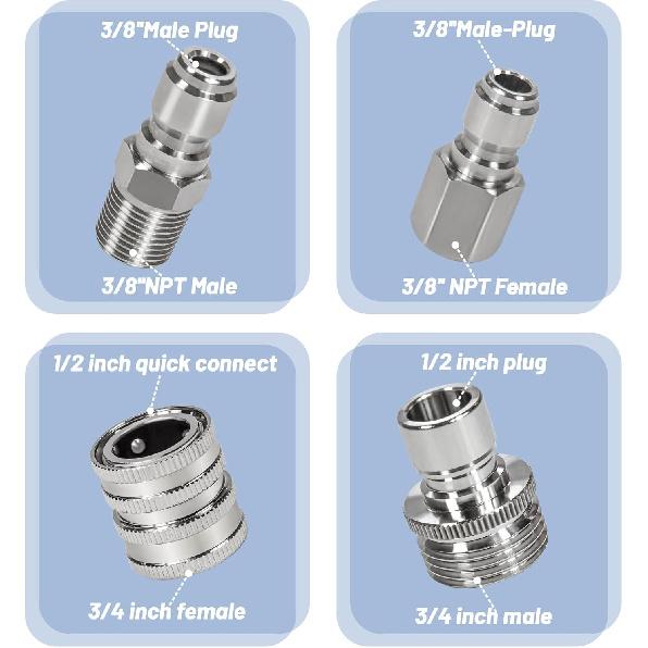 10Pack Pressure Washer Quick Connect Fittings, Stainless Steel Pressure Washer Adapter Set, M22-14mm Swivel To 3/8" Quick Connect Kit, 3/4 Inch Quick