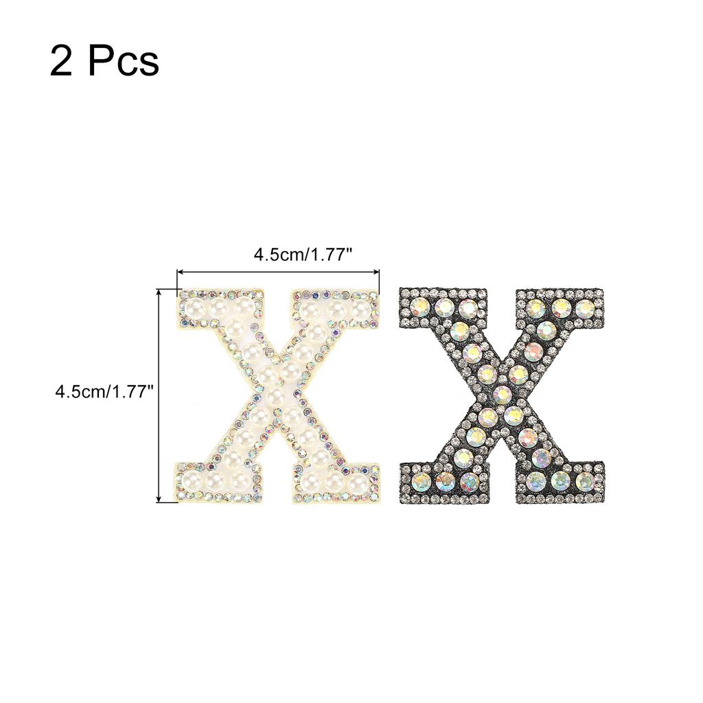 2pcs Iron On Patch Decorative Glitter Pearl Applique Rhinestone English Letter for Clothes Applique DIY Handmade Bag Hat Jeans