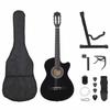 VidaXL 12 Pcs Guitar Set Classic Western with 6 Strings Learning Instrument of Music Amateur Musician Black 38" 70133
