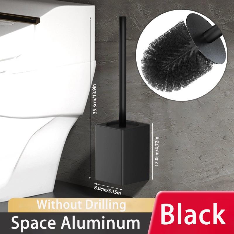 

Toilet Brush Holder Wall-mounted No Drilling Toilet Bowl Brush and Holder Space Aluminum Bathroom Cleaning Tools for Bathroom чёрный