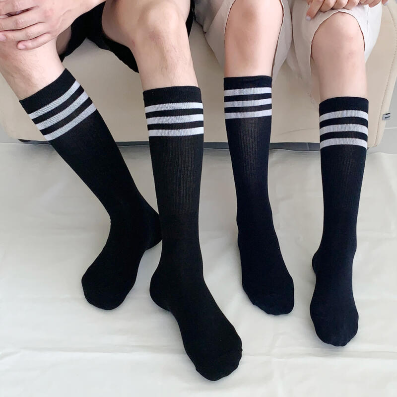 [5-Pair Set] Men's and Women's Sporty 3-Line Long Socks