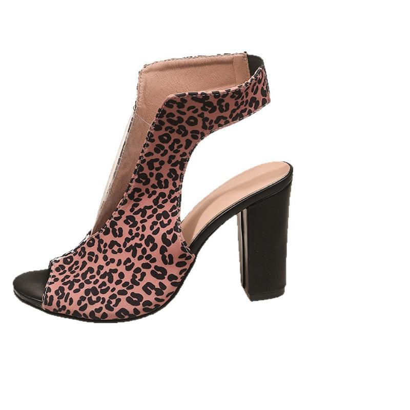 Fish mouth sandals spring and autumn new European and American sexy leopard print temperament thick heel high heels large size