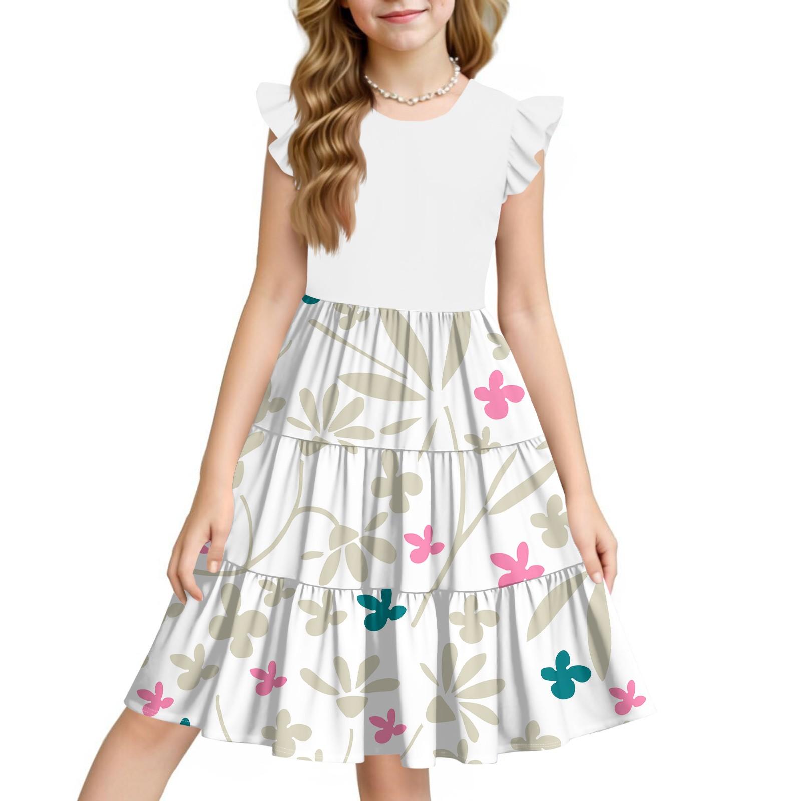 

Літня дитяча сукня для дівчинки з квітковим принтом, повсякденна, мила, з круглим вирізом, сукня принцеси 120 білий