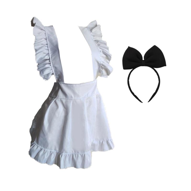 Maid Role Play Costume Apron with Headband Ruffled Maid Apron Dress Women Maid Apron For Halloween Cosplay Parties 1