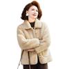 Mom's Winter Velvet Lambswool Coat: Women's Lapel Leather-Fur Short Plush Jacket for Middle-Aged Women