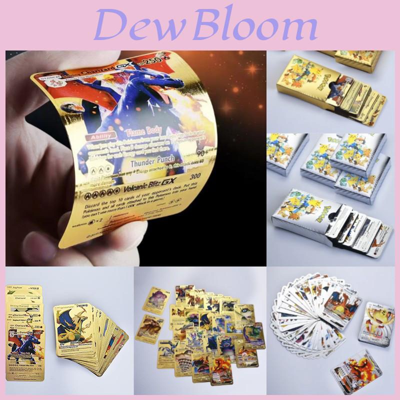 Exquisite Pokemon Cards Metal Gold Energy Card Charizard Pikachu Collection For Kids
