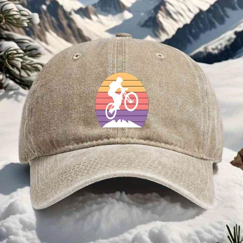 Mountainbike Sonnenuntergang Retro Grafik Trucker Cap Polyester Verstellbar Outdoor Abenteuer Hut