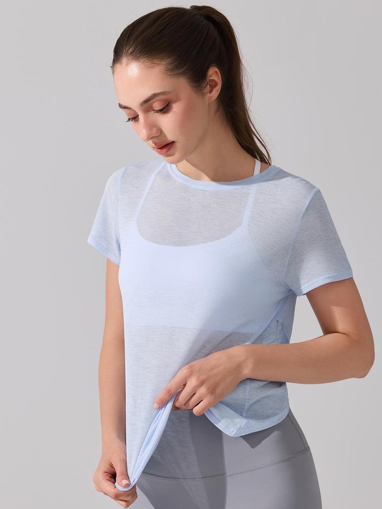Women's Breathable Short Sleeve Yoga T-Shirt with Hollow Beautiful Back - Lightweight Dance Fitness Cover-Up Running Top