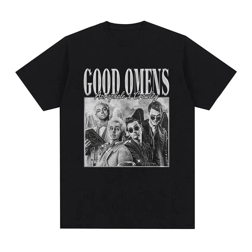 Klasické tričko Good Omens Vintage Graphic Tričko Dámská móda Vysoce kvalitní trička Unisex Ležérní Tričko nadměrné velikosti Streetwear