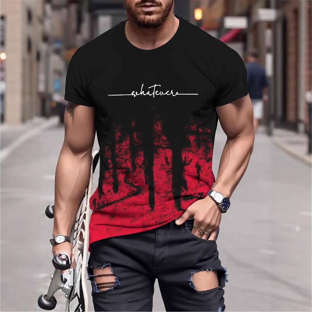 Casual Men's Short-sleeve T-shirt with 'whatever' Print, Trendy Street Style for Daily Wear.