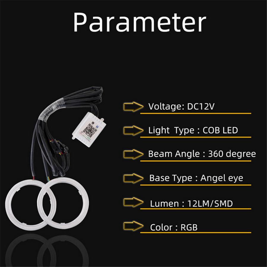 2PCS LED Angel Eyes Lights RGB APP Bluetooth Halo Rings For Car Motorcycle Truck