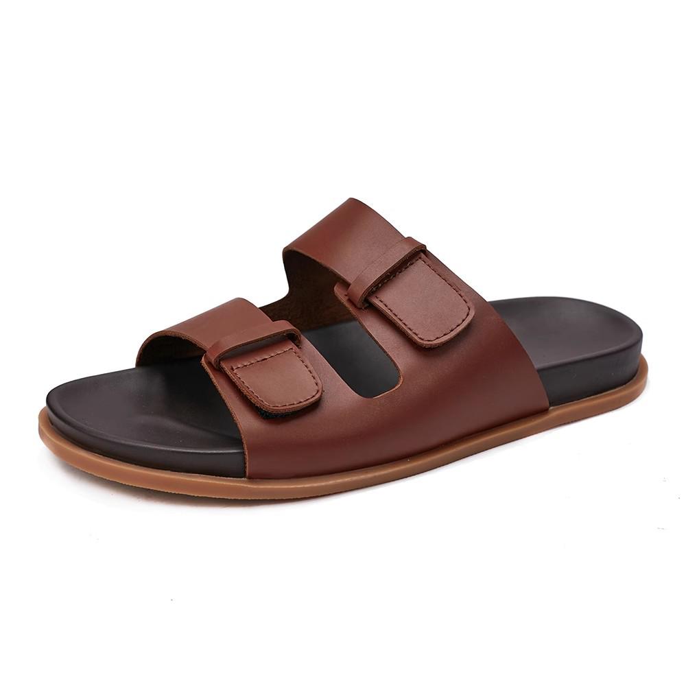 Men's Genuine Leather Non-Slip Summer Flip-Flops - Breathable Casual Beach Sandals