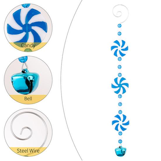 Yousheng Christmas Tree Pendant Red White Candy Cane Design Hanging Pendant with Bells Candy Bars Beads Christmas Party Decoration