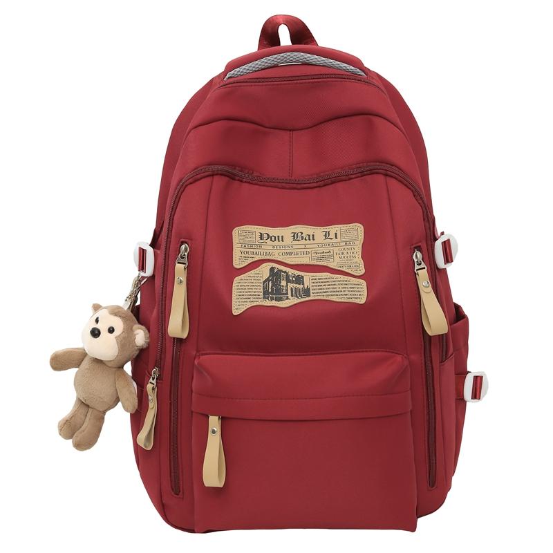 Рюкзак большого объема однотонный Школьная сумка для студентов Унисекс рюкзак красный