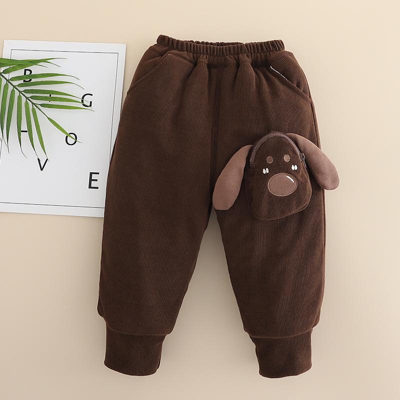 

Зимние брюки для мальчиков, детские хлопковые брюки для младенцев, повседневные брюки из утолщенного вельвета с рисунком собаки из мультфильма для детей от 0 до 4 лет 100 коричневый