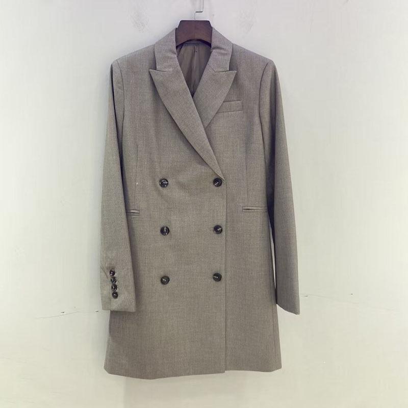 Nanyou Elegant Women's Wool-Silk Mid-Length Double-Breasted Suit Dress - Autumn Collection