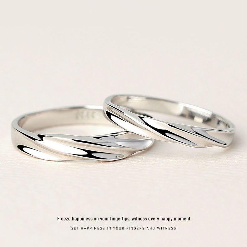 

Минималистичные кольца для пары из чистого серебра для мужчин и женщин - Элегантный дизайн, подарок Interwoven Love Ring - Men s