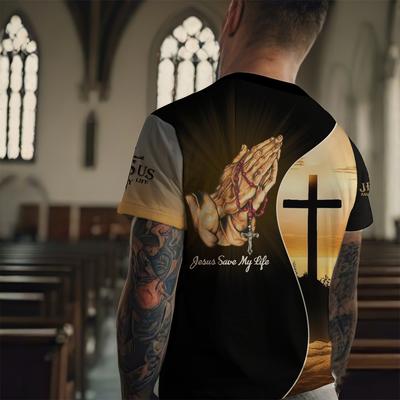 Moda masculina Jesus Cruz 3D Print T-shirt manga curta engraçado gráfico Tees Tops Cristão Religioso Bíblia T-Shirts