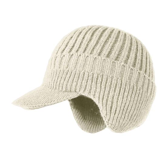 Men Knitted Hat Extended Brim Ear Protection Solid Color Knitting Hat Thickened Plush Lining Winter Warm Hat