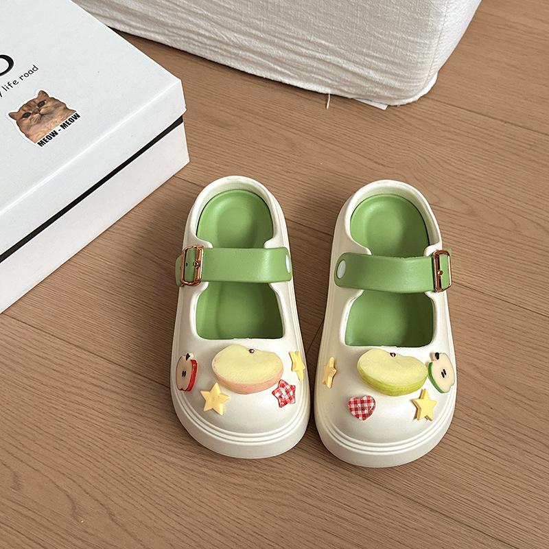 Girls Heart Fruit Accessories Cute Cartoon Platform Slippers Summer Leisure Beach Seaside Wear Hole Shoes Sandals