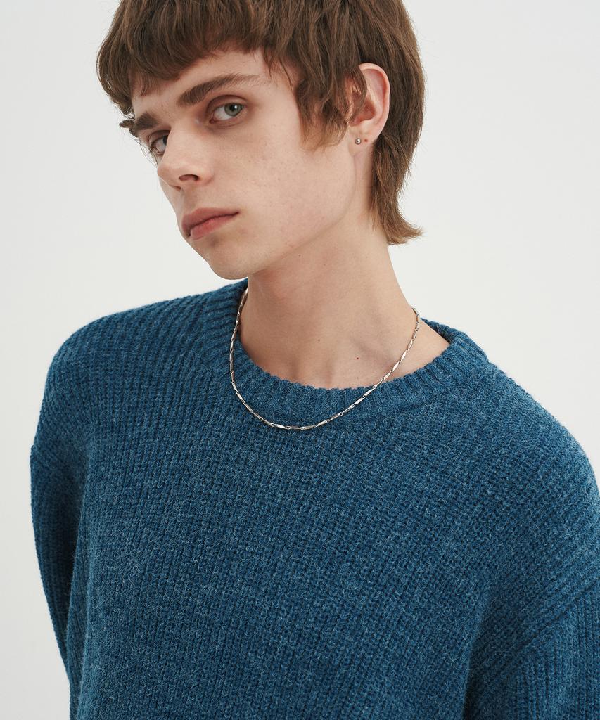 BLOND9 Crew Neck Rib Knit Sweater_Melange Blue (Type A)