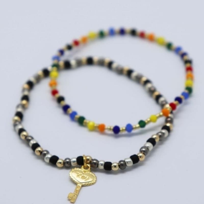 BONBEAU Luck key rainbow double beads Bracelet set (2 types)