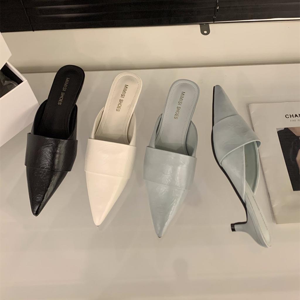 French bag head half slippers women's shoes wear 2025 new autumn skirt temperament pointed high heels single shoes