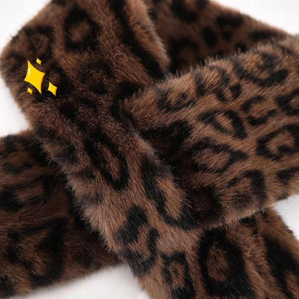 Thicken Warm Plush Scarf Windproof Faux Fur Scarf Cute Leopard Print Scarf  Winter Season