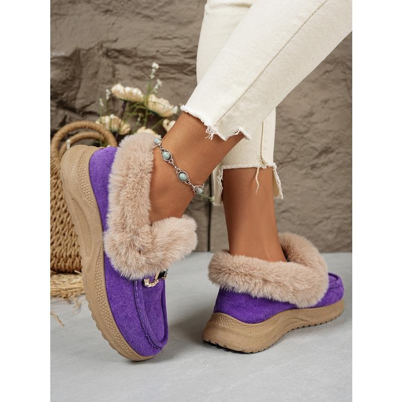 Winter New Metal Buckle Fleece Cotton Shoes Women's 2025 Plus-size Thick-soled Warm Fur Sneakers