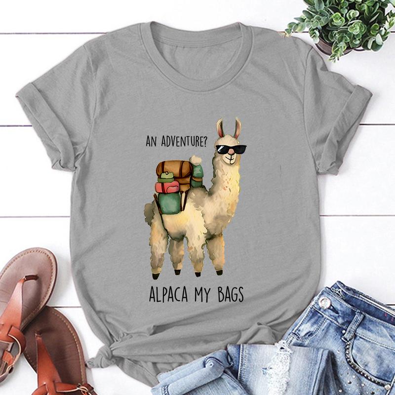 

Футболка с графическим принтом «An Adventure Alpaca My Bags» из хлопка, новая, классная, летняя, мягкая, с коротким рукавом, в стиле Харадзюку, топы больших размеров XXXL серый