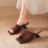 Summer Women Slippers Cow Suede Leather Shoes for Women Square Toe Strange Heel Shoes Black Sandals Concise Modern Slippers