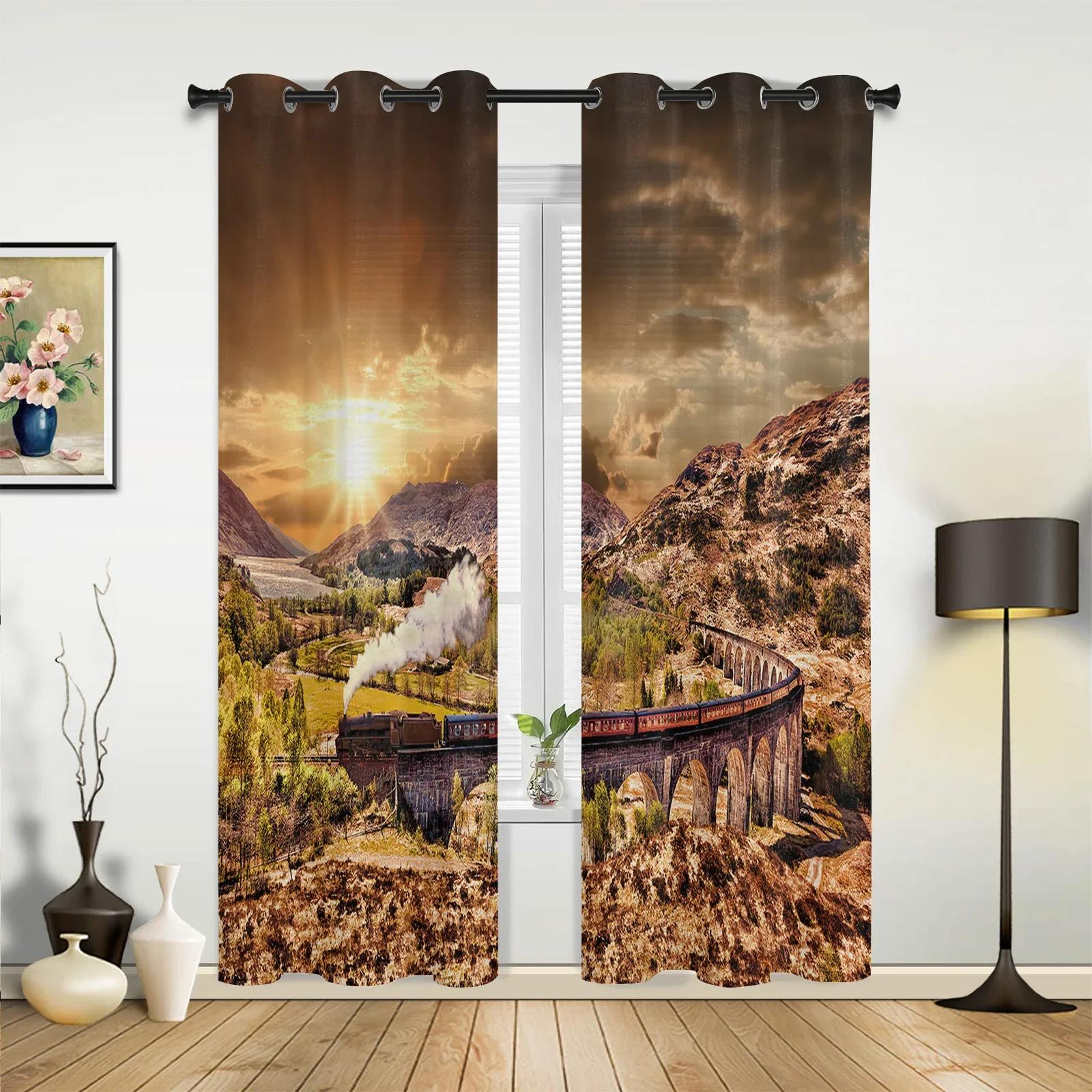 

Поезд и железнодорожные путешествия Занавески для гостиной Кухня Мальчик Девочка Спальня Длинные занавески для окон Cortinas Home Decor 135W x 245H(cm) x2