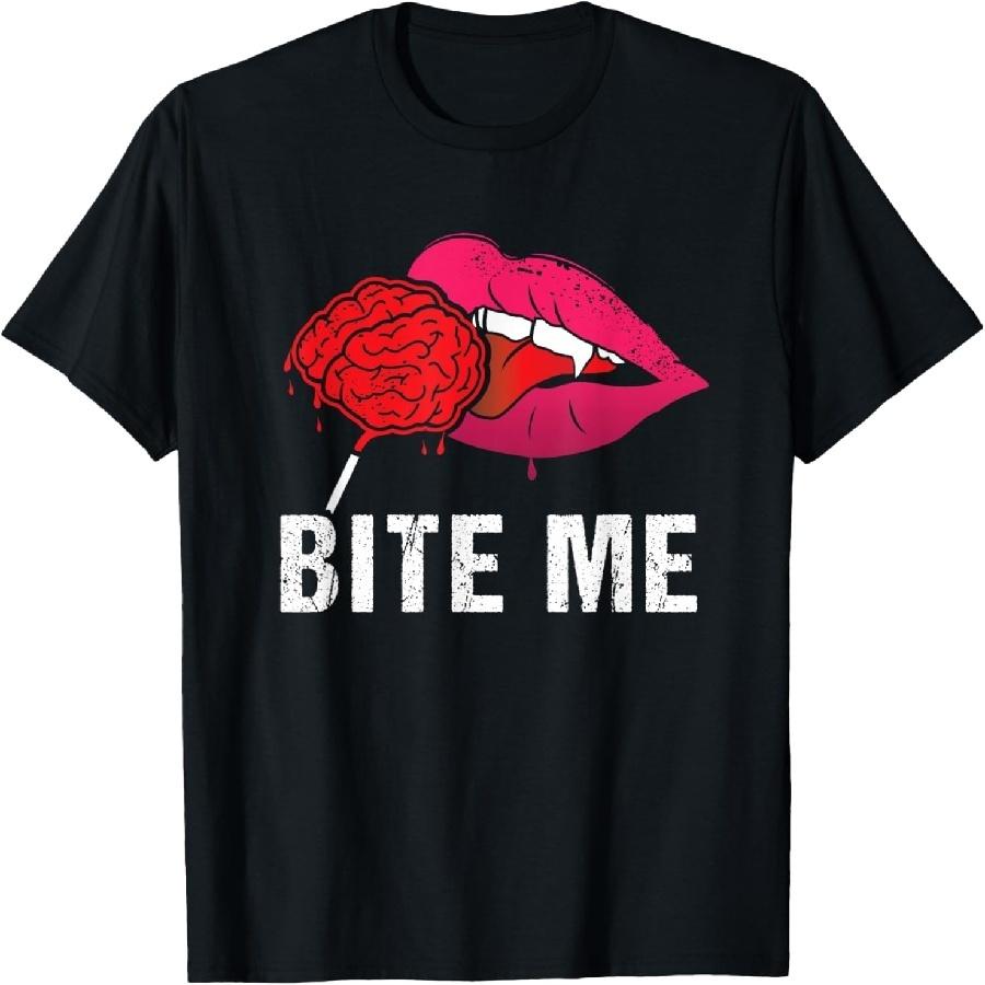 Bite Me Lips Vampire Teeth Mouth Halloween Party Costume T-Shirt