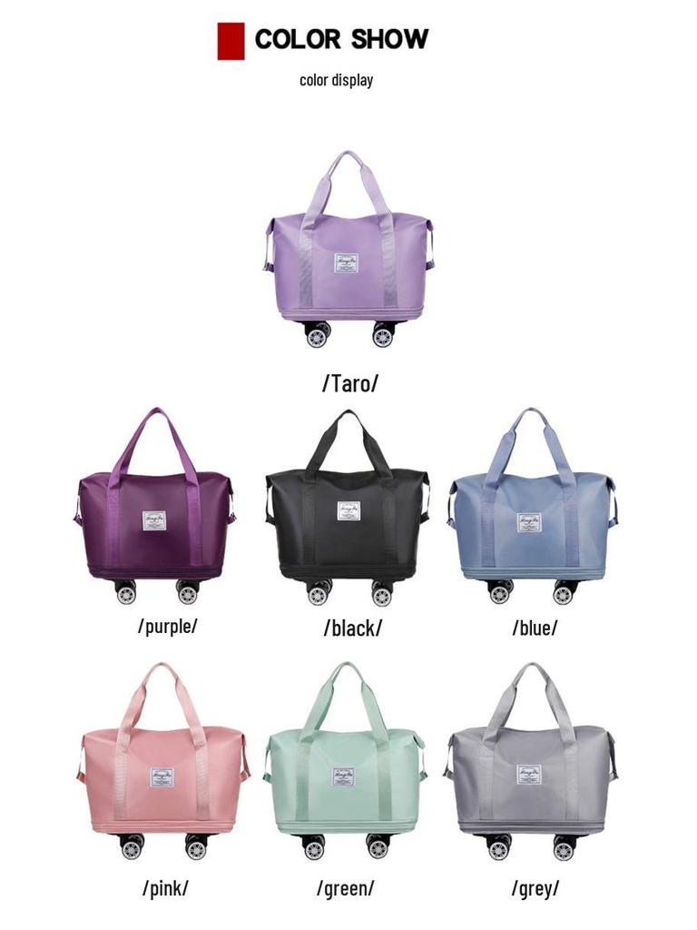 Unisex Expandable Large-Capacity Travel Duffel Bag with Wheels, Foldable Boarding Luggage for Business Trips and Shopping.