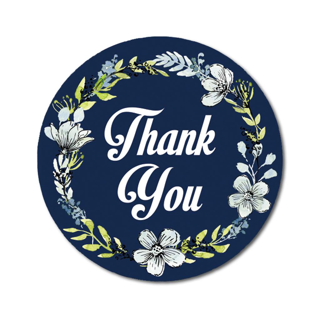 Darling Souvenir 1.6 Inches Round Daffodil Wreath Elegent Personalized Black Thank You Stickers-45