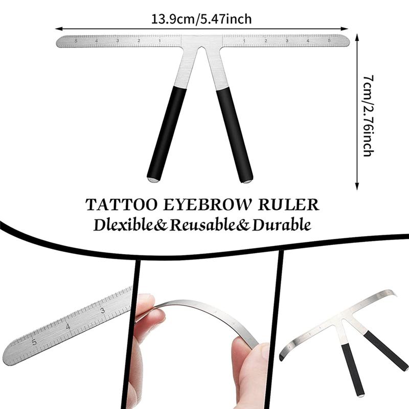 2Piece Eyebrow Ruler 3-Point Positioning Ruler Eyebrow Golden Proportion Caliper Ruler Silver