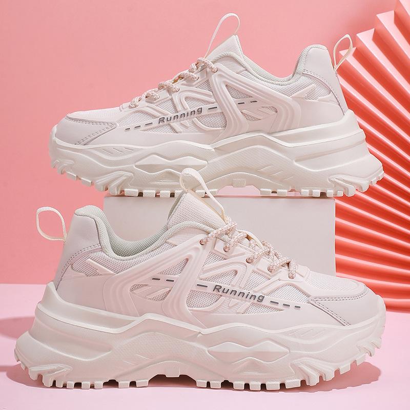 

Модні жіночі кросівки на платформі Легкі нековзкі кросівки Жіночі кросівки для тренувань на свіжому повітрі на еластичній резинці Великий розмір 40 бежевий/білий