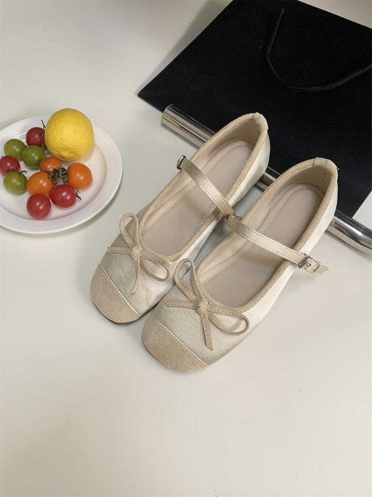 Soft Cute Candy Color Inner Height Increase Round Head Splicing Bow Mary Jane Single Shoes Women's Shallow Mouth Grandma Shoes